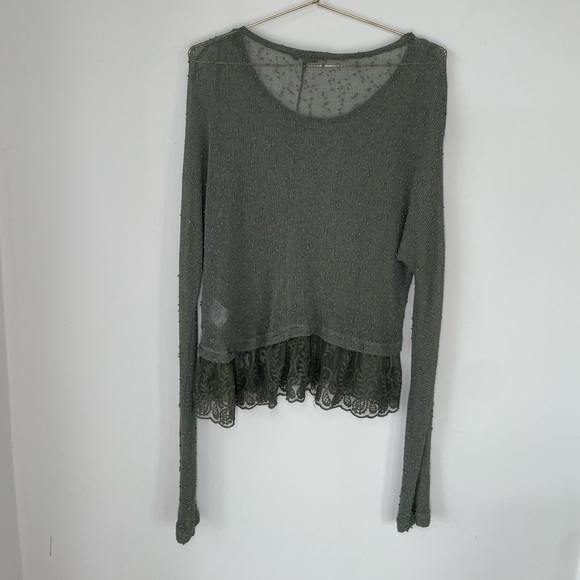 American Eagle M Green Lace Sheer Long Sleeve Top - Picture 6 of 9